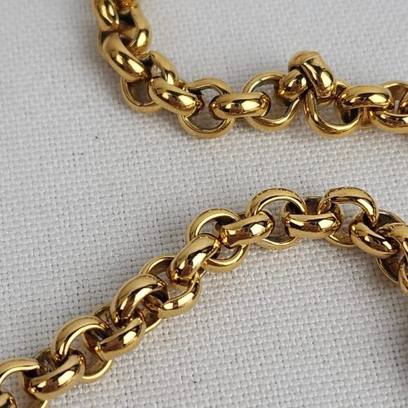 Vintage 80s Gold Tone Chain Crystal Long Necklace & Earring Set - Picture 4 of 8